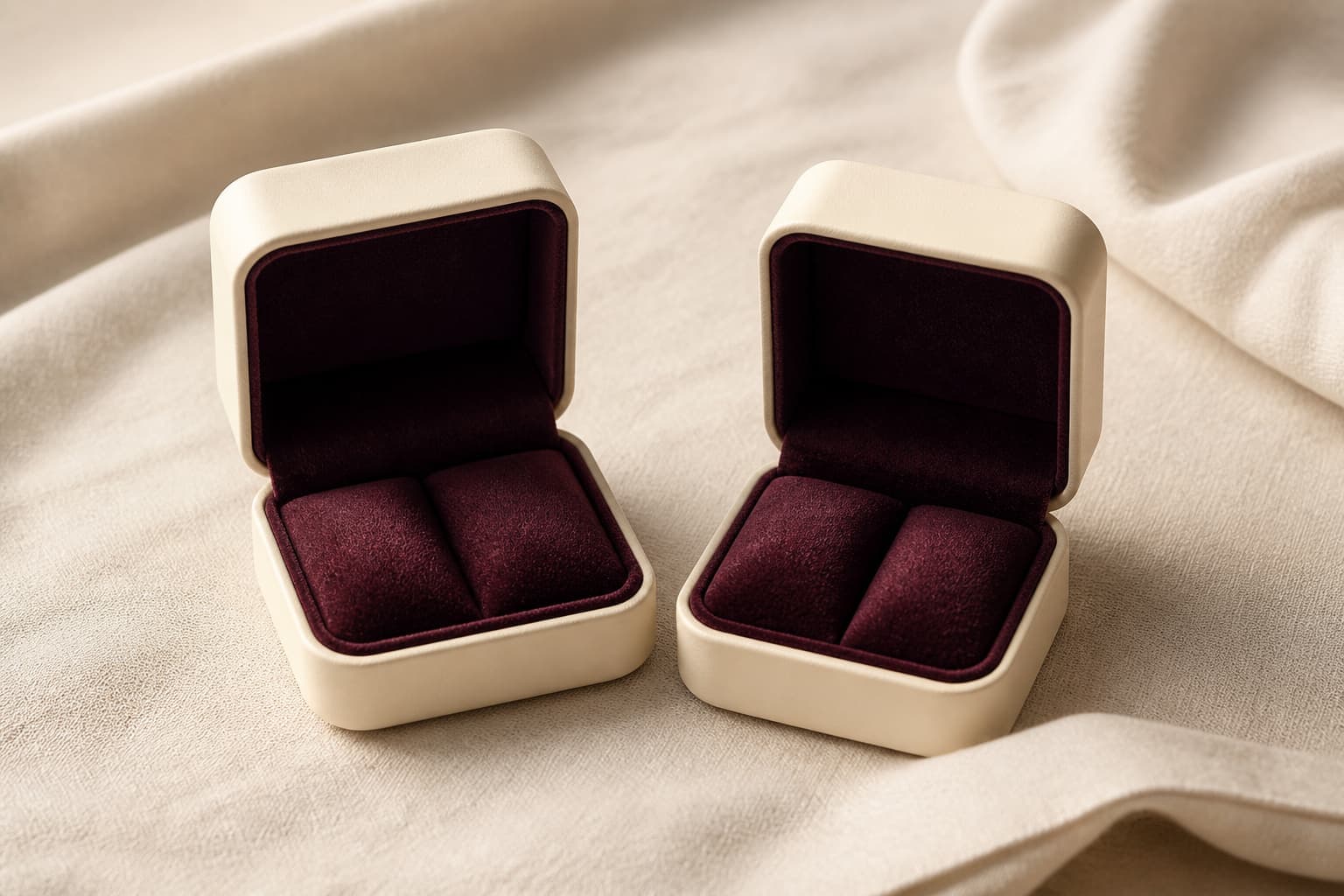 Pair of earring boxes with twin velvet wells