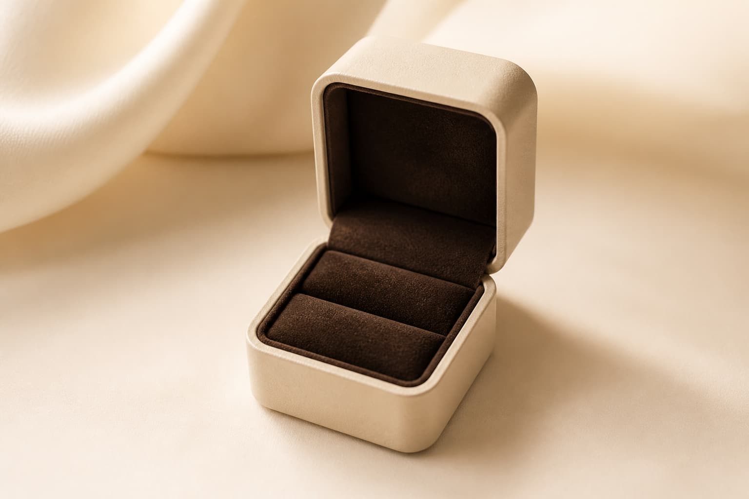 Square luxury ring box with espresso velvet cushion
