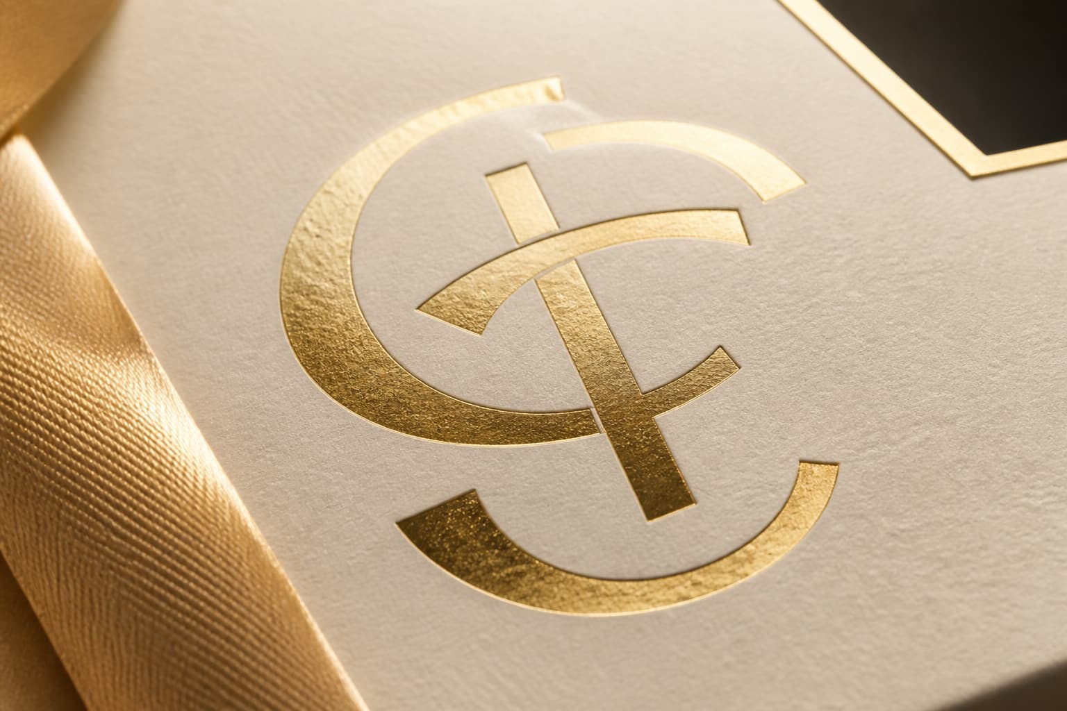 Gold foil stamping on textured cream packaging paper