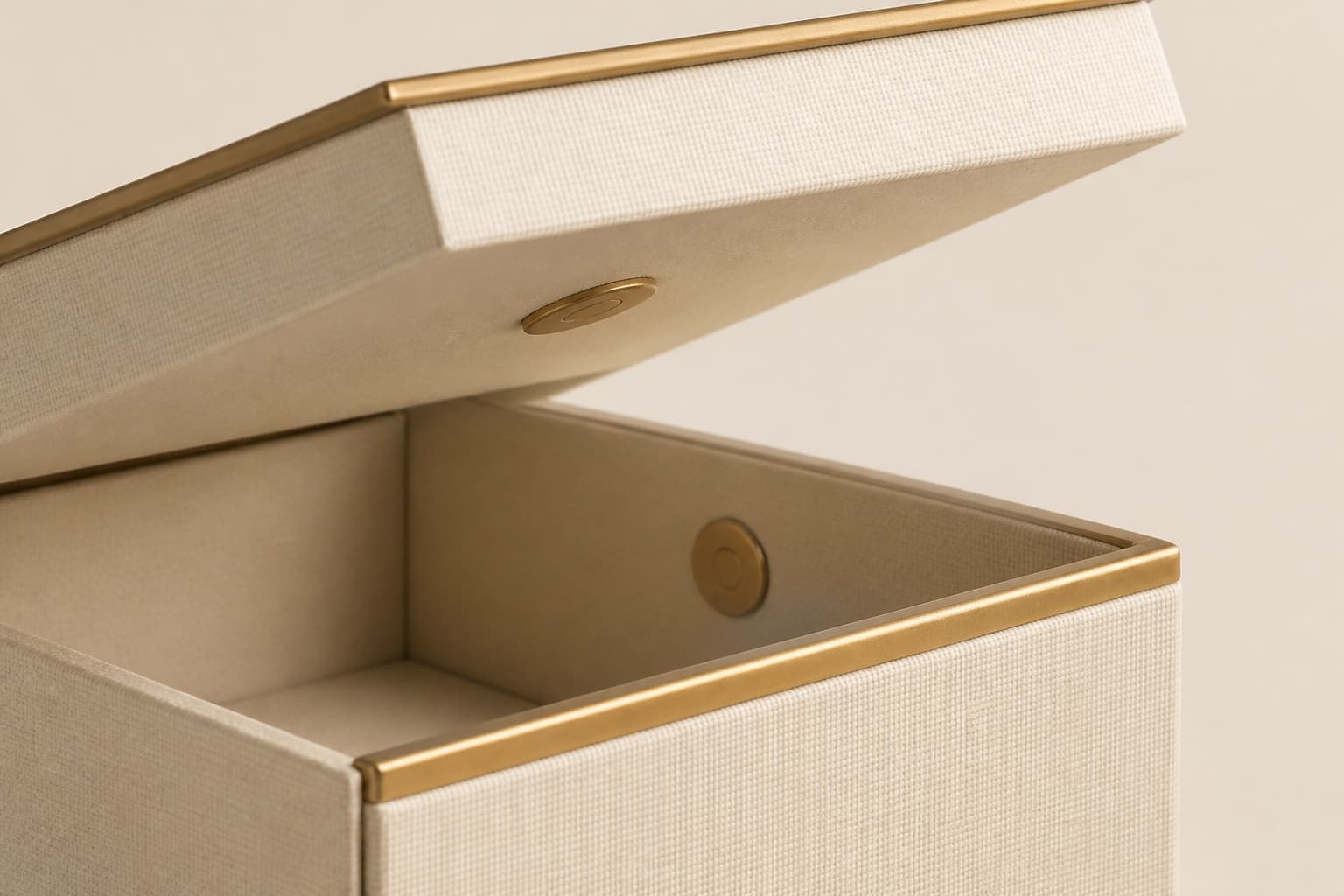 Rigid magnetic closure box shown slightly open
